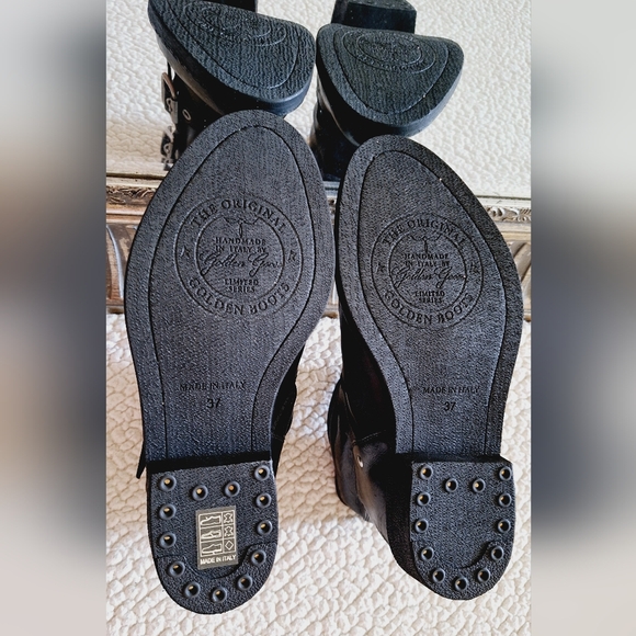 GOLDEN GOOSE Black Leather Biker Low Boots Booties EU 37 US 7 Org $750 - Picture 10 of 15